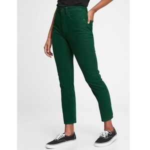 High Rise Cigarette Corduroy Pants with Secret Smoothing Pockets in Green